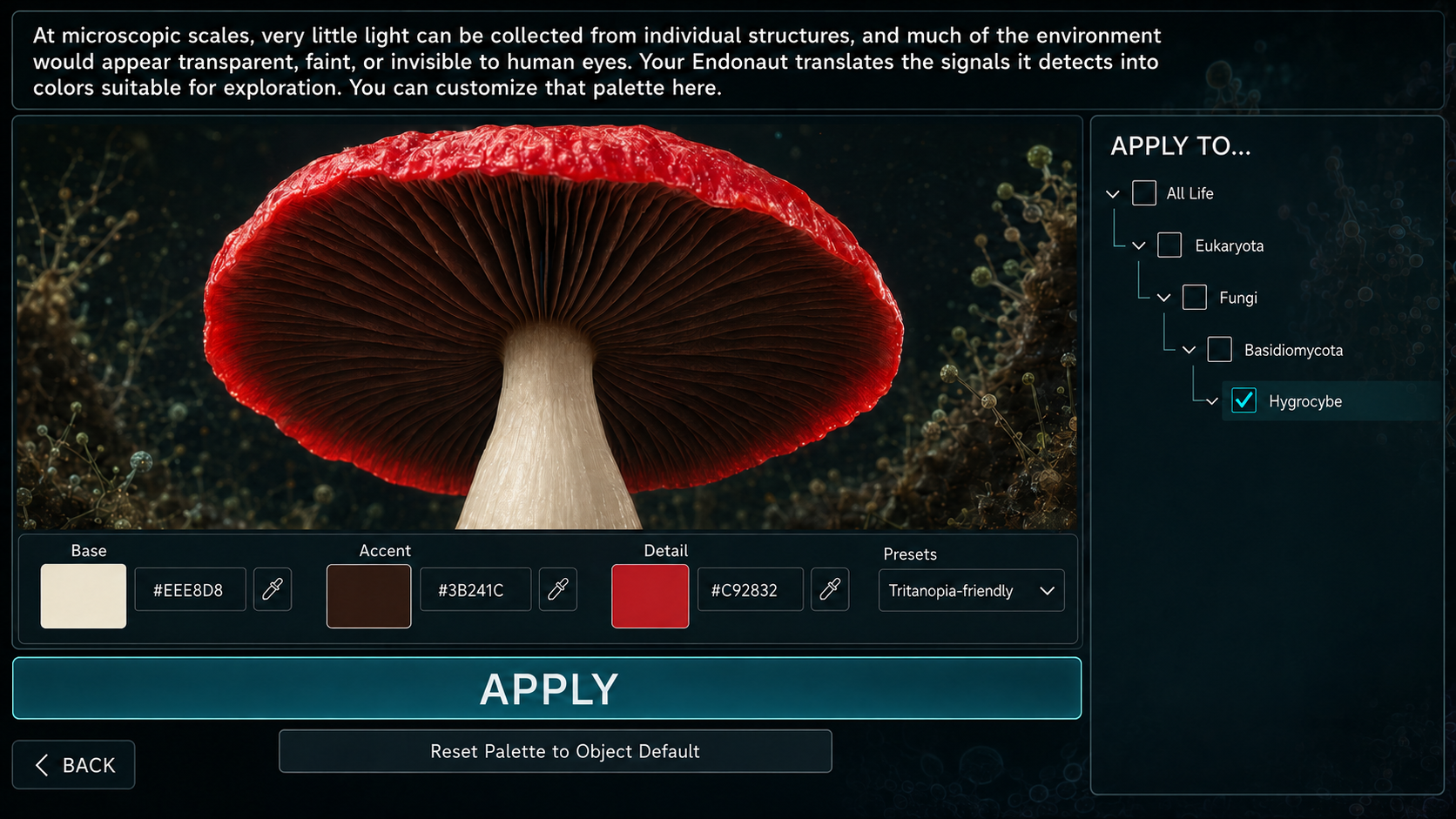 In game screen for assining colors to different structures in the game.