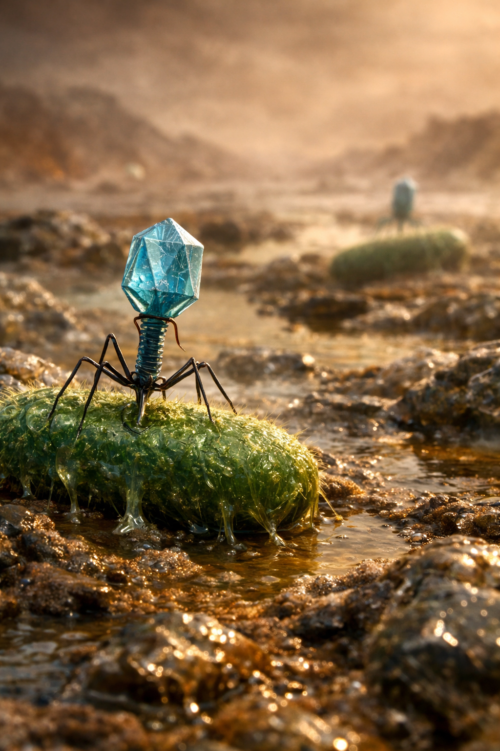 A phage attacks a bacterial cell.